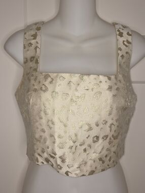 Lulus Gold Metallic Leopard Brocade Crop Top, Size XS